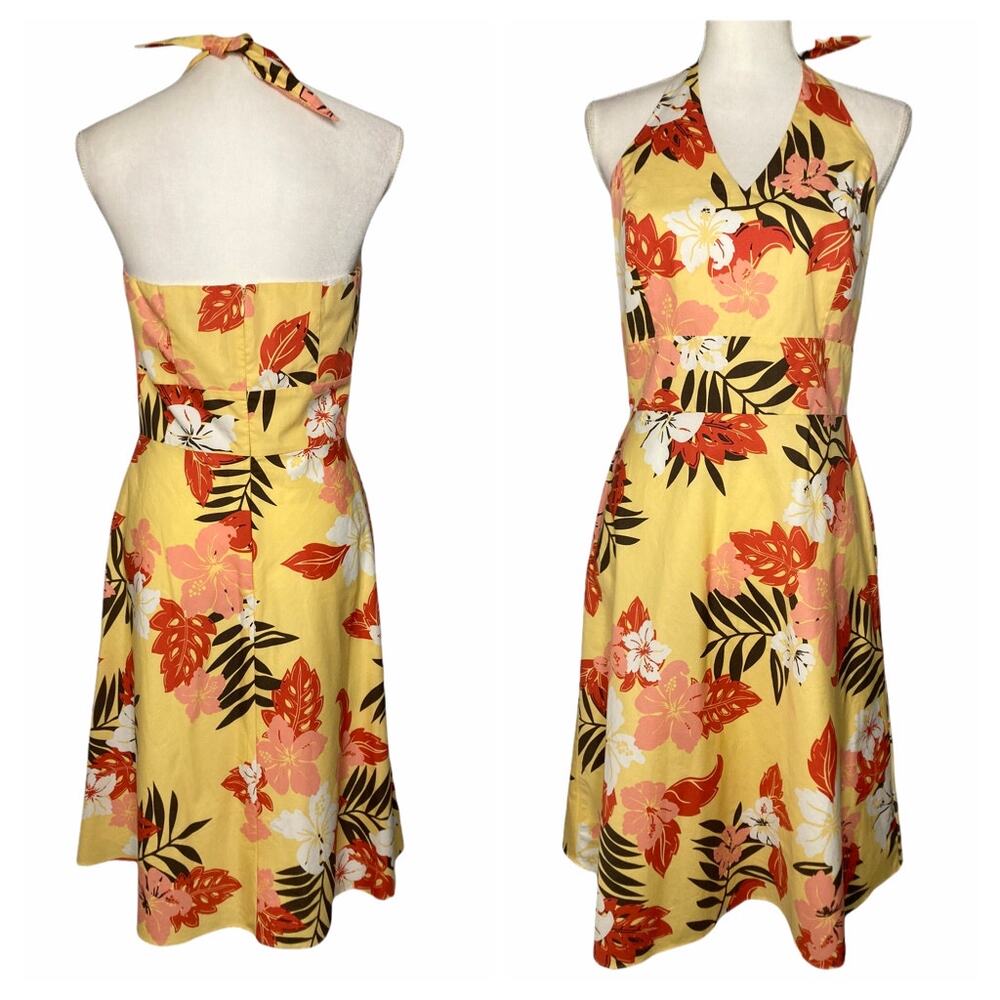 Ann Taylor Factory Halter Yellow Casual Midi Sun Dress Size M